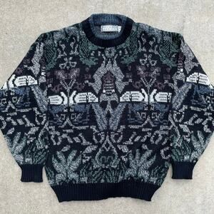 Vintage Michael Gerald Mens L Knit Sweater 90s Coogi Style Abstract Pattern